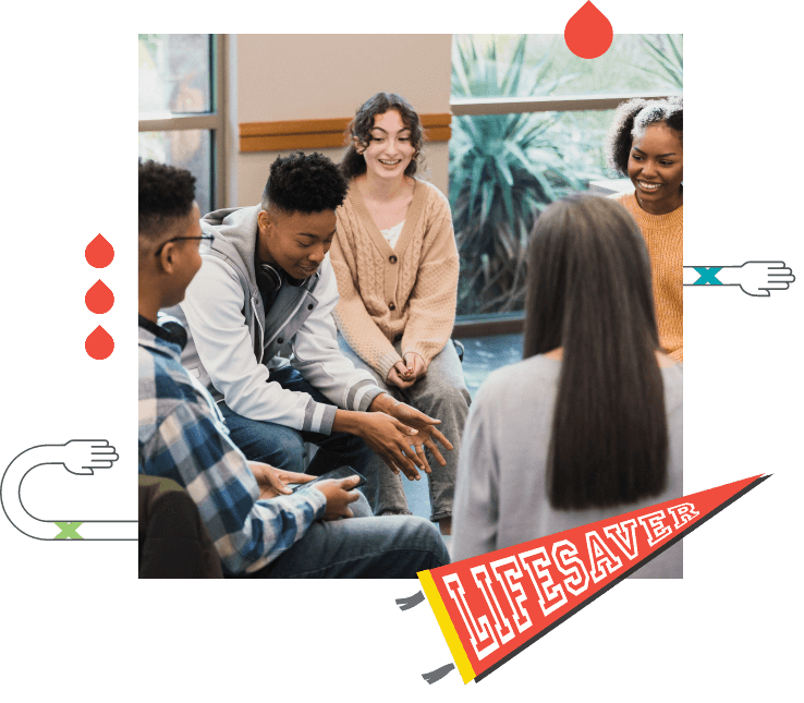 students chatting in a circle